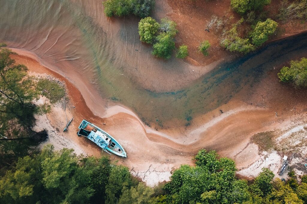 drone insurance - boat on river