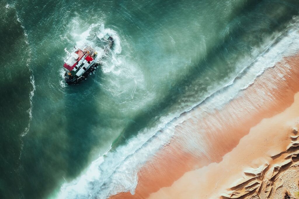 drone insurance - boat in rough water