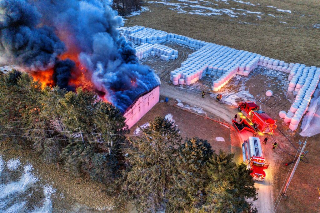 drone insurance - aerial photo of fire